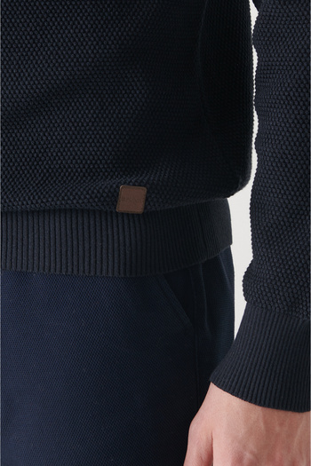 Avva Ανδρικό πλεκτό πουλόβερ με διπλό γιακά Navy Blue με υφή βαμβακερό A22y5001