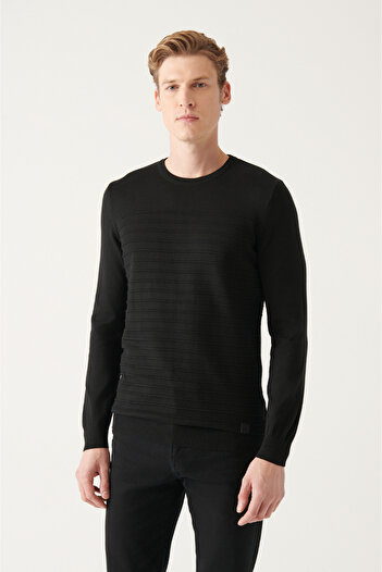 Avva Men's Black Crew Neck Cotton Knitwear Sweater A22Y5074