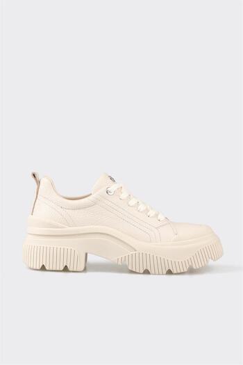 Elle Shoes Beige Leather Women's Sports Shoes