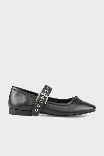 Elle Shoes Black Fleather Women's Ballerinas