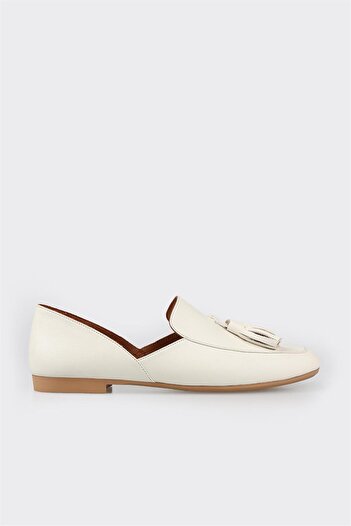 Elle Shoes Εκρού Δερμάτινο Γυναικείο Loafer