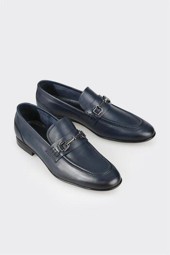 Elle Shoes Тъмносини кожени мъжки мокасини