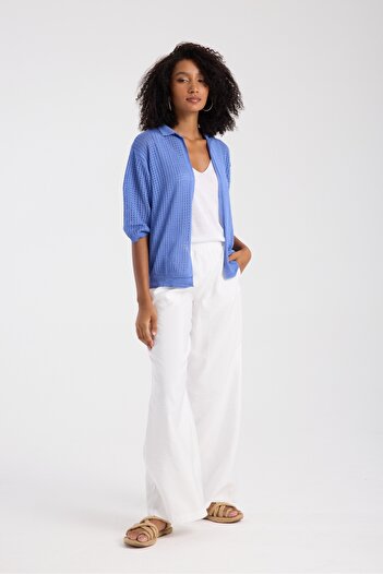 Su Moda Women's Cardigan Openwork Capri Sleeve Soft Mercerized