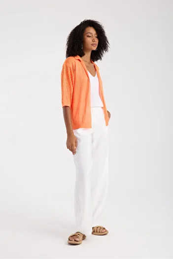 Su Moda Women's Cardigan Openwork Capri Sleeve Soft Mercerized