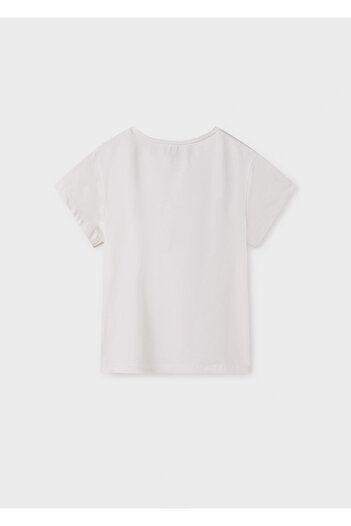 MAYORAL Girl's Short Sleeve T-Shirt with Sequins - Cream