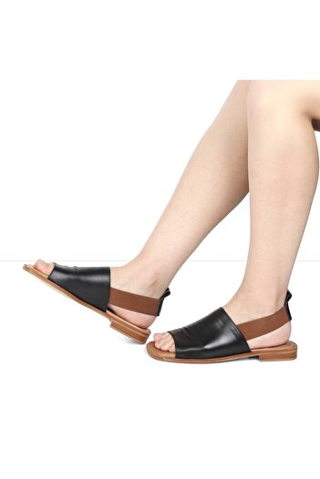 Celal Gültekin Women's Black Ankle Elastic Leather Sandals