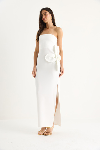 Bianco Lucci Women's Floral Accessory Slit Detailed Strapless Maxi Dress 2602 60283331