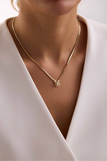 Sembol Gold Altın Balık Sırtı Parçalı Baget Set Kolye, Bileklik