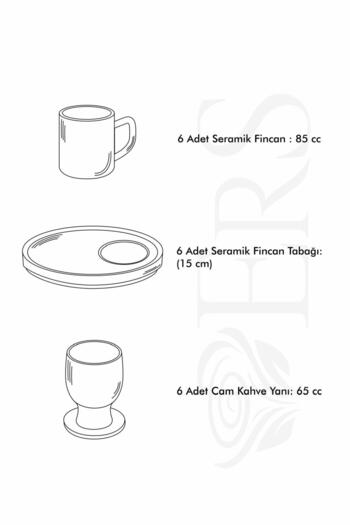 Erbaşlar Love Bird Black Coffee Side Cup 18 Piece Coffee Cup Set for 6 People, Set