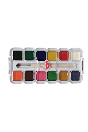 daço Acuarele umede Da Secomi cu pensulă, 12 culori cu conținut ridicat de pigment, diametru tabletă 28 mm