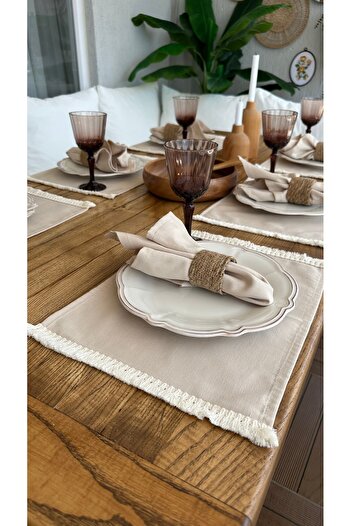 Decamor home 6 Pieces Beige American Service Presentation Stain Resistant with Tassels