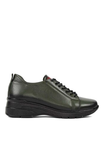 Celal Gültekin Women's Khaki Wedge Heeled Leather Shoes