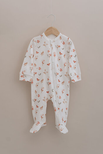 Tuğba Kuğu Baby Rompers with Zippered Booties - Pureline Series - Soft Bloom