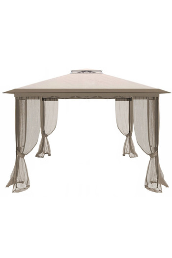 SERSIMO Cort pavilion de gradina tip pergola, automat pop-up, 300×300 cm, 4 pereti laterali cu plasa, bej