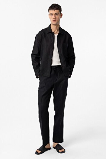 Antioch Black 100% Linen High Waist Men's Trousers