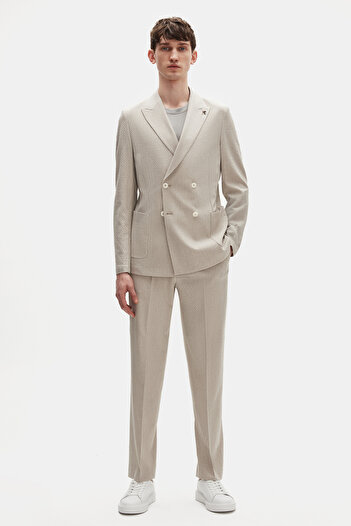 Tween Slim Fit Vizon Çizgili Kumaş Ceket