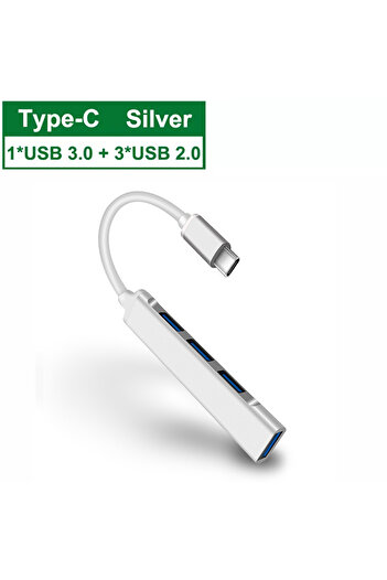 Kebidumei موزع USB 3.0 من النوع C 4 في 1 باللون الفضي، موزع USB من النوع C 3.1، محول موزع متعدد المنافذ OTG لهاتف Xiaomi