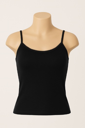 OMERA 4 Pieces, 100% Organic Cotton, Women's Ribbed Undershirt with Rope Strap Black, Ocs Certified