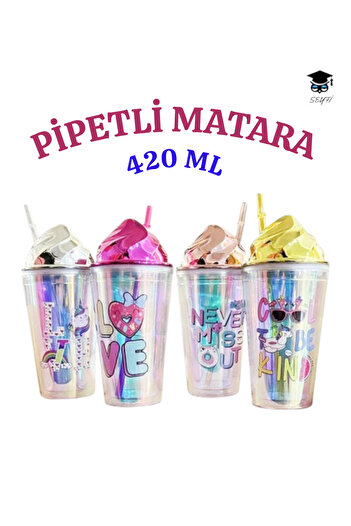 SEYFİKİRTASİYE 1Pcs Patterned Plastic Cup with Straw 420ml Mixed Color Shipping