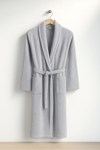 Lio20 Unisex Plus Size Şalyaka Μπουρνούζι-Μπάνιο-Σάουνα-Wellness Spa-Μπάνιο-Βαμβακερό-3XL 4XL-Γκρι