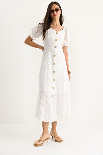 Bianco Lucci Women's Button Accessory Lined Knitted Brode Dress 25-100 60283429