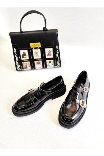 Of&Off Women's Patent Leather Belt Detail Casual Shoes