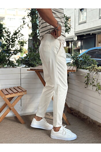 manch collection Yüksek Bel Çift Düğmeli İtalyan Kesim Pantolon krem