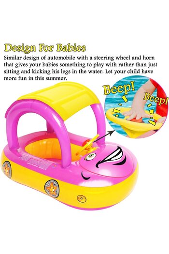 Picodino Inflatable Pool Ring with Canopy, Comfortable Design, Pink, 53x81x58cm