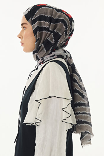 FENZA SCARF Gradient Pattern Cotton Shawl - Red-Grey