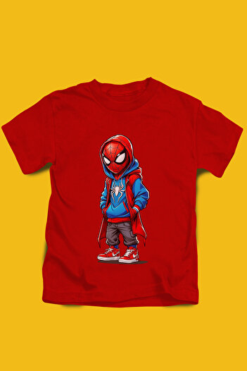 Store Spiderman Cool Pattern Printed Children's Red, Black and White Tshirt