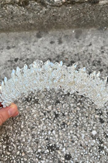 Hobigram Salome Cream Pearl Bridal Henna Crown High Quality Special Occasion Accessory Women's Crown Hair Accessory