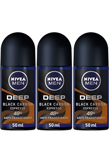 NIVEA Men Deep Black Carbon Espresso Deodorant Roll-On - Antibacterial, Espresso Scent, 48 Hour Prot