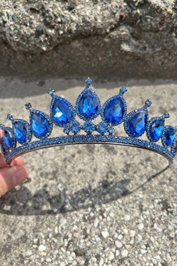 Hobigram Renata Saks Blue Bridal Henna Crown Accesoriu pentru o zi specială Accesoriu pentru păr pentru femei – Coroană, cu pietre de cristal