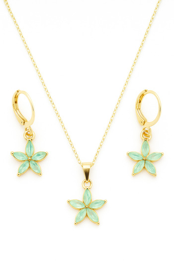 MakeWell Gold Color Necklace and Earring Set with Lotus Flower Design