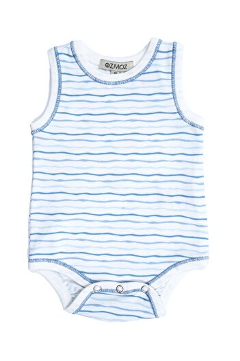 Ozmoz By Mukadder Özden Organic Blue Striped Sleeveless Baby Boy Undershirt Body