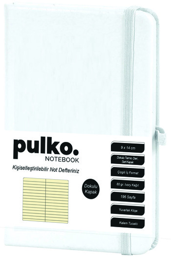PULKO Notebook Notepad, (9X14Cm), Thermo Leather, Textured Hard Cover, 196 Pages, Lined, 036, White