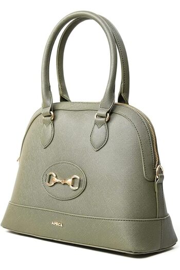 AMICA Evita Women’s Dome Shaped Satchel Green Handbag With Detachable Shoulder Strap