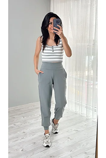 My Blog Gray - Ecru Buttoned Striped Crop Tank Top
