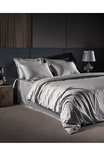 Madame Coco Thalie King Size 100% Cotton Striped - 300Tc Satin Duvet Cover Set - Gray