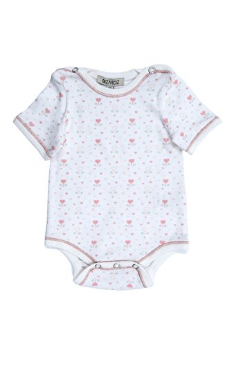 Ozmoz By Mukadder Özden Organic Heart Patterned Short Sleeve Baby Girl Bodysuit
