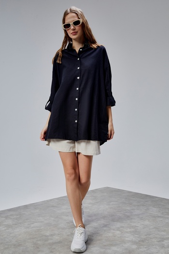 TF The Fancy For You Kadın Apoletli Katlamalı Uzun Kol Oversize Gömlek