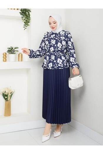 exxitcollection Women's Pleated Skirt Jesica Shirt Double Set