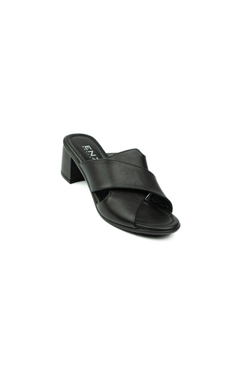 Charmia Babalı 1512 Charmia Black Leather Heeled Women's Slippers