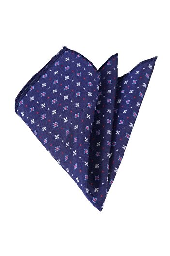 Exve Exclusive Navy Blue White Blue Patterned Jacquard Woven Collar Handkerchief