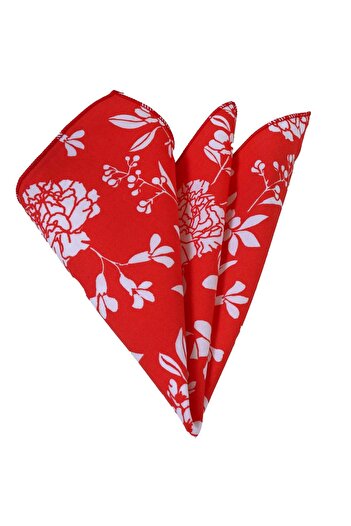 Exve Exclusive White Floral Cotton Printed Collar Handkerchief on Red