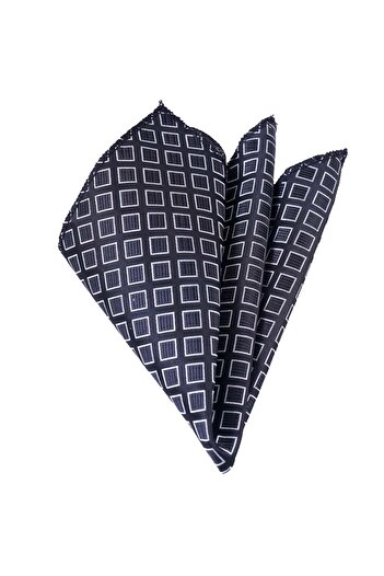 Exve Exclusive Elegant Collar Handkerchief with Silver Square Pattern on Black