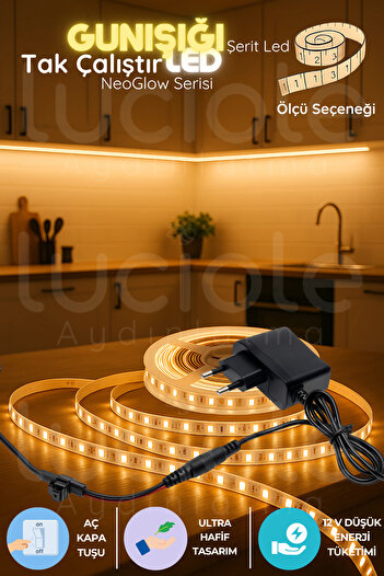 luciole 2 Metre NeoGlow Serisi LED Şerit Işık – 3200K Günışığı Renkli 60 Çipli 12V Prizli Tak Çalıştır Set