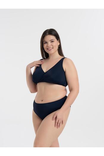 AQUAVİVA Women's Navy Blue Plus Size Quinn Double Breasted Detailed Gathering Bikini Set
