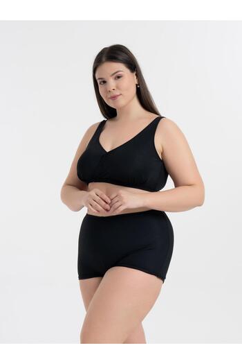 AQUAVİVA Women's Black Plus Size Quinn Double Breasted Detailed Gathered Shorts Bikini Set