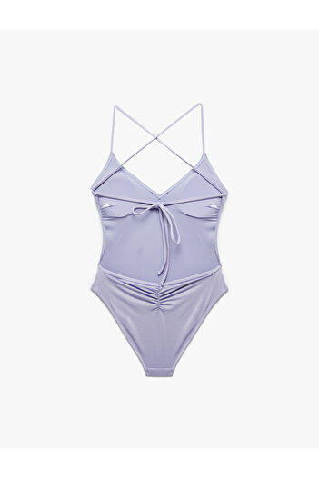 Koton Draped Thin Strap Swimsuit with Back Detail